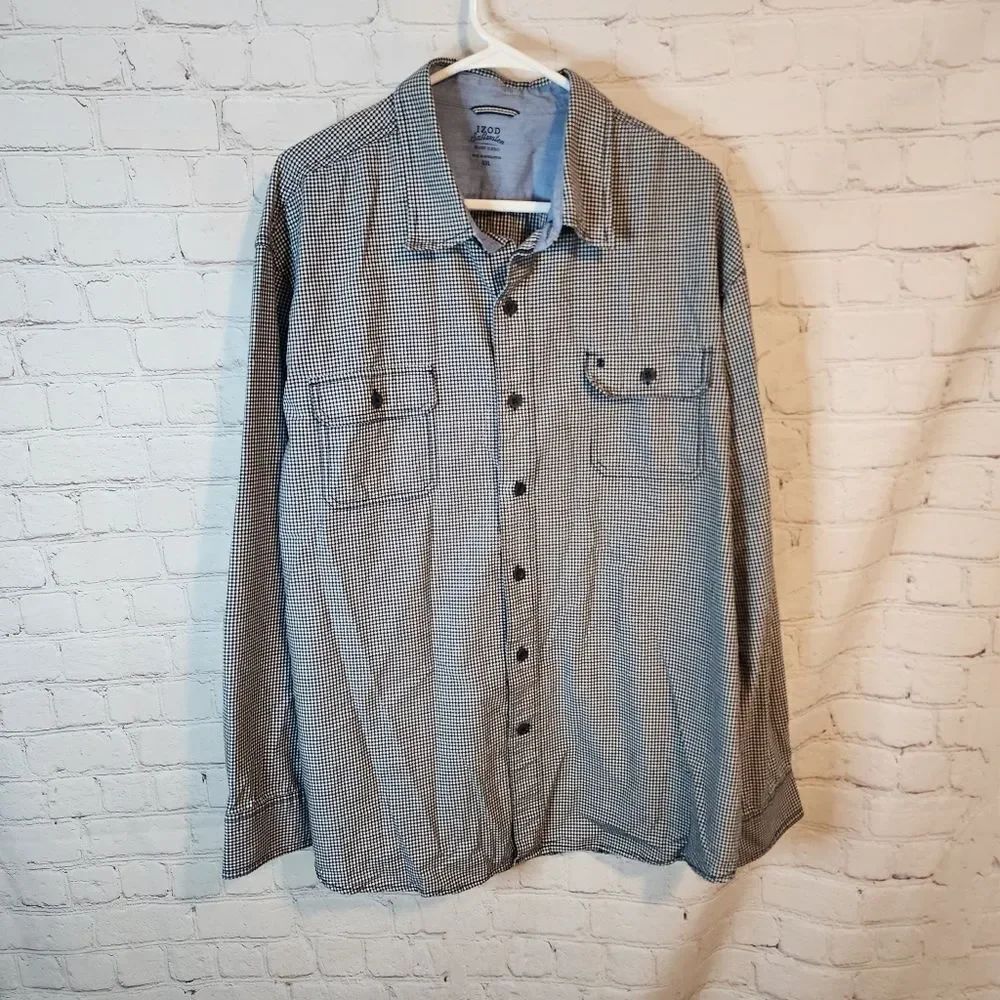 Men's Izod Saltwater Checkered Longsleeve Button-Up Shirt, Size XXL